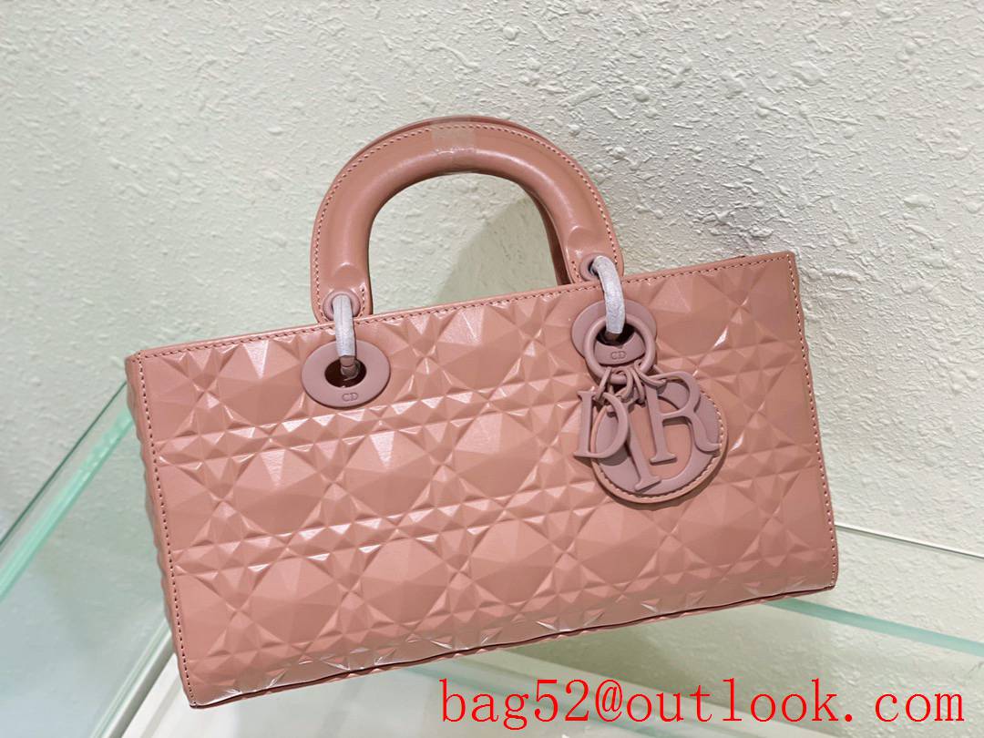 Dior Lady D-Joy diamond cannage topstitch sheepskin Light gold-finish metal pink tote shoulder chain bag