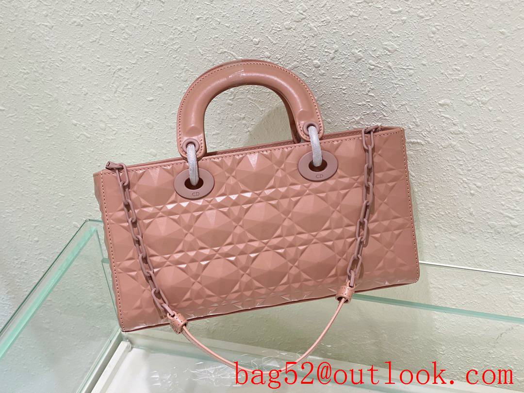 Dior Lady D-Joy diamond cannage topstitch sheepskin Light gold-finish metal pink tote shoulder chain bag