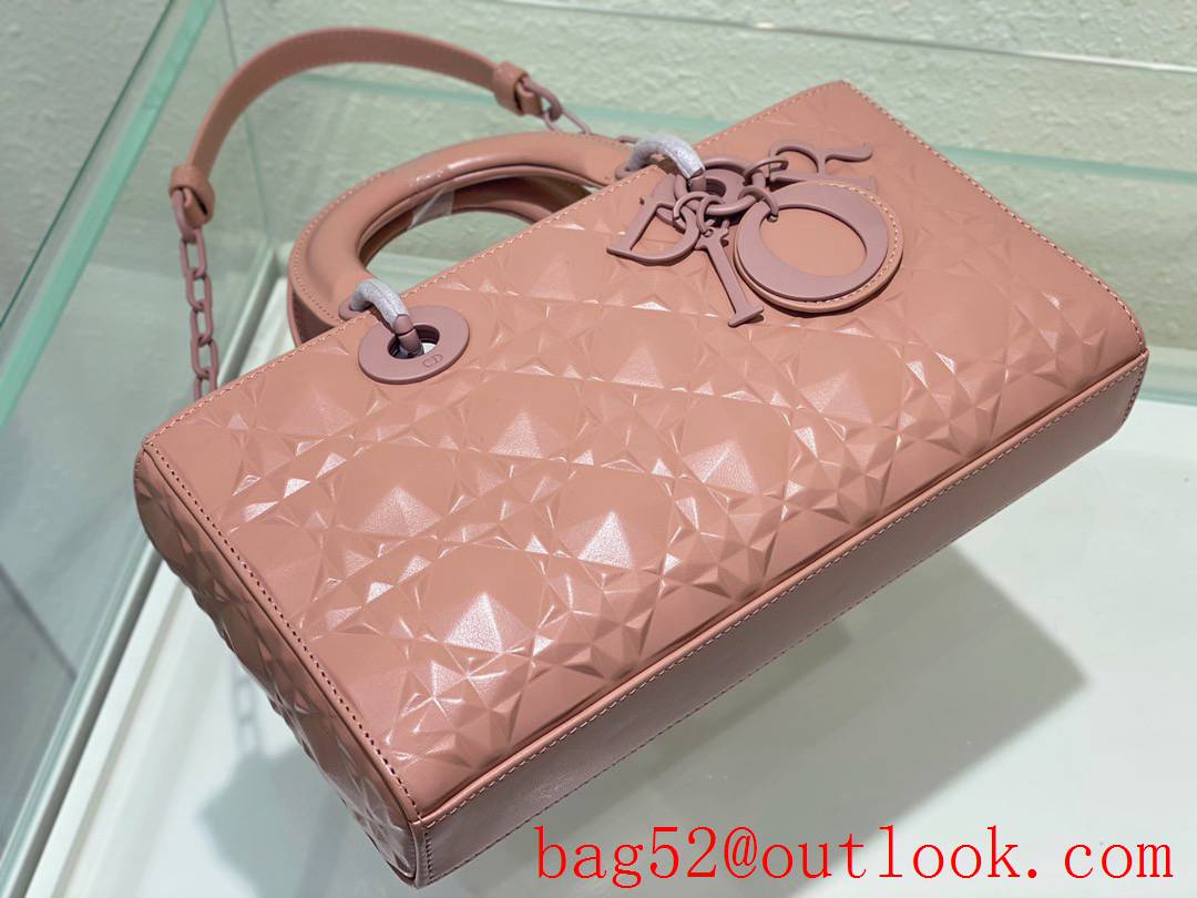 Dior Lady D-Joy diamond cannage topstitch sheepskin Light gold-finish metal pink tote shoulder chain bag