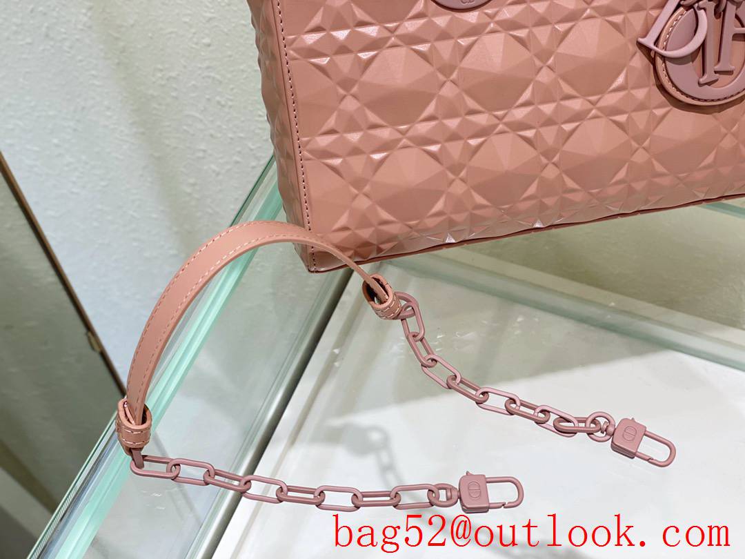 Dior Lady D-Joy diamond cannage topstitch sheepskin Light gold-finish metal pink tote shoulder chain bag