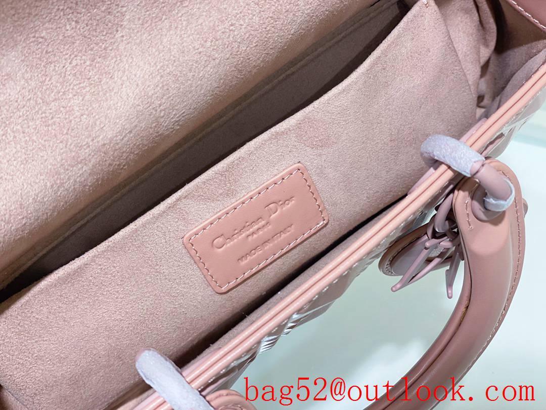 Dior Lady D-Joy diamond cannage topstitch sheepskin Light gold-finish metal pink tote shoulder chain bag