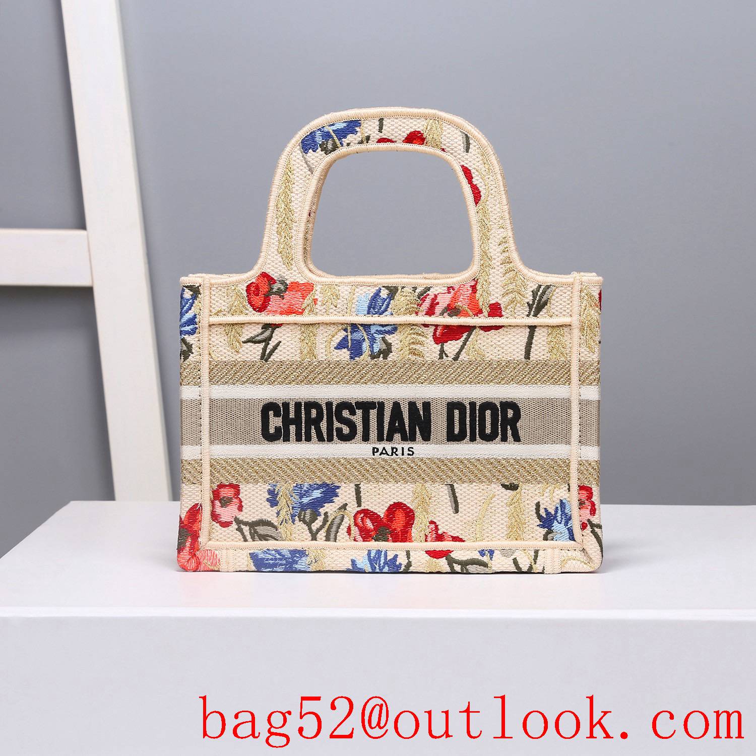 Dior hibiscus flower cream small canvas book tote handbag