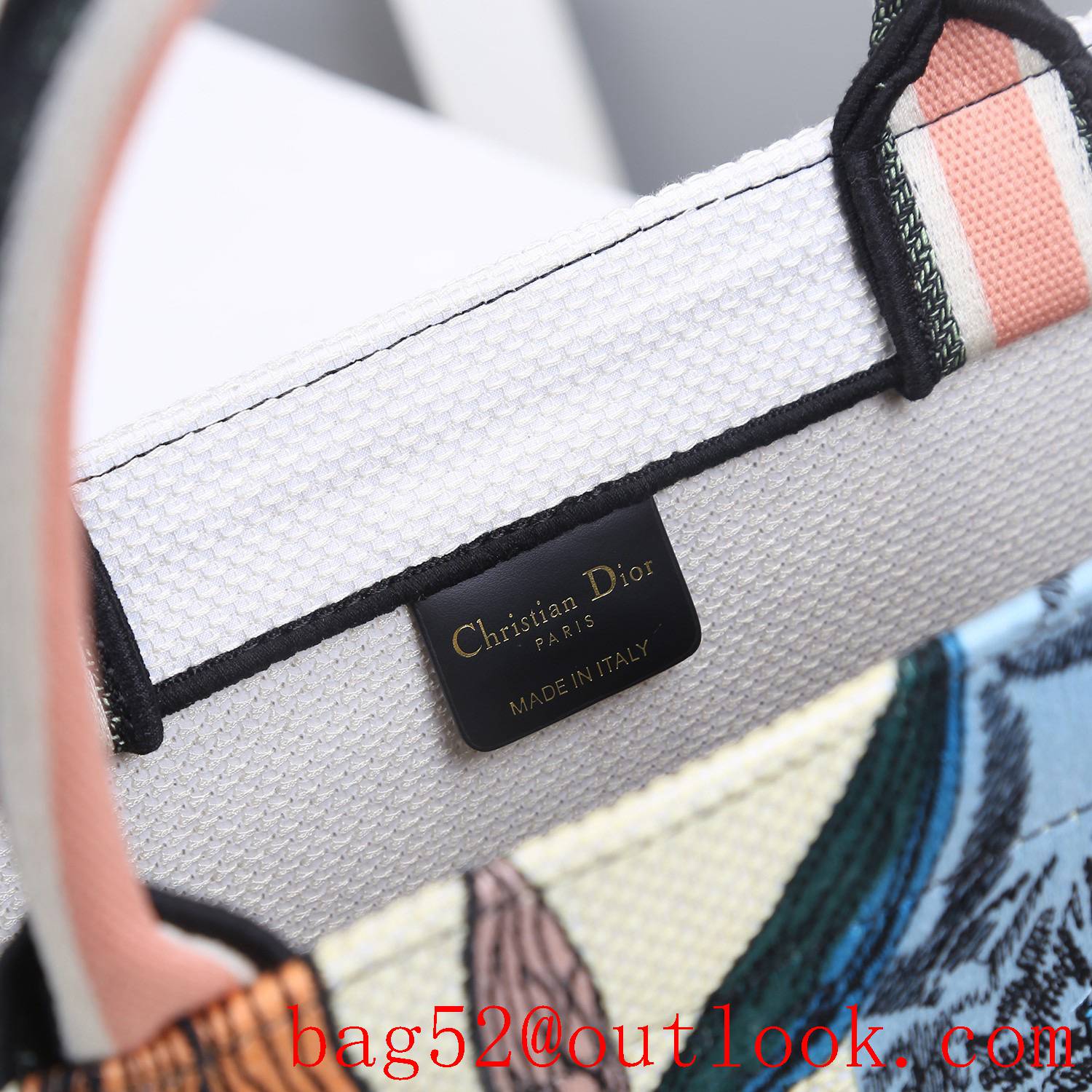 Dior Pastel Colors Multicolor Stripe Embroidery Hibiscus tote handbag large bag