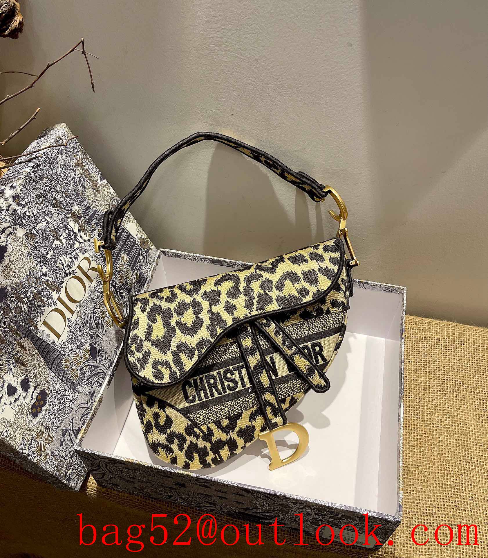 Dior medium leopardprint Anti-IT saddle leather shoulder crossbody handbag bag