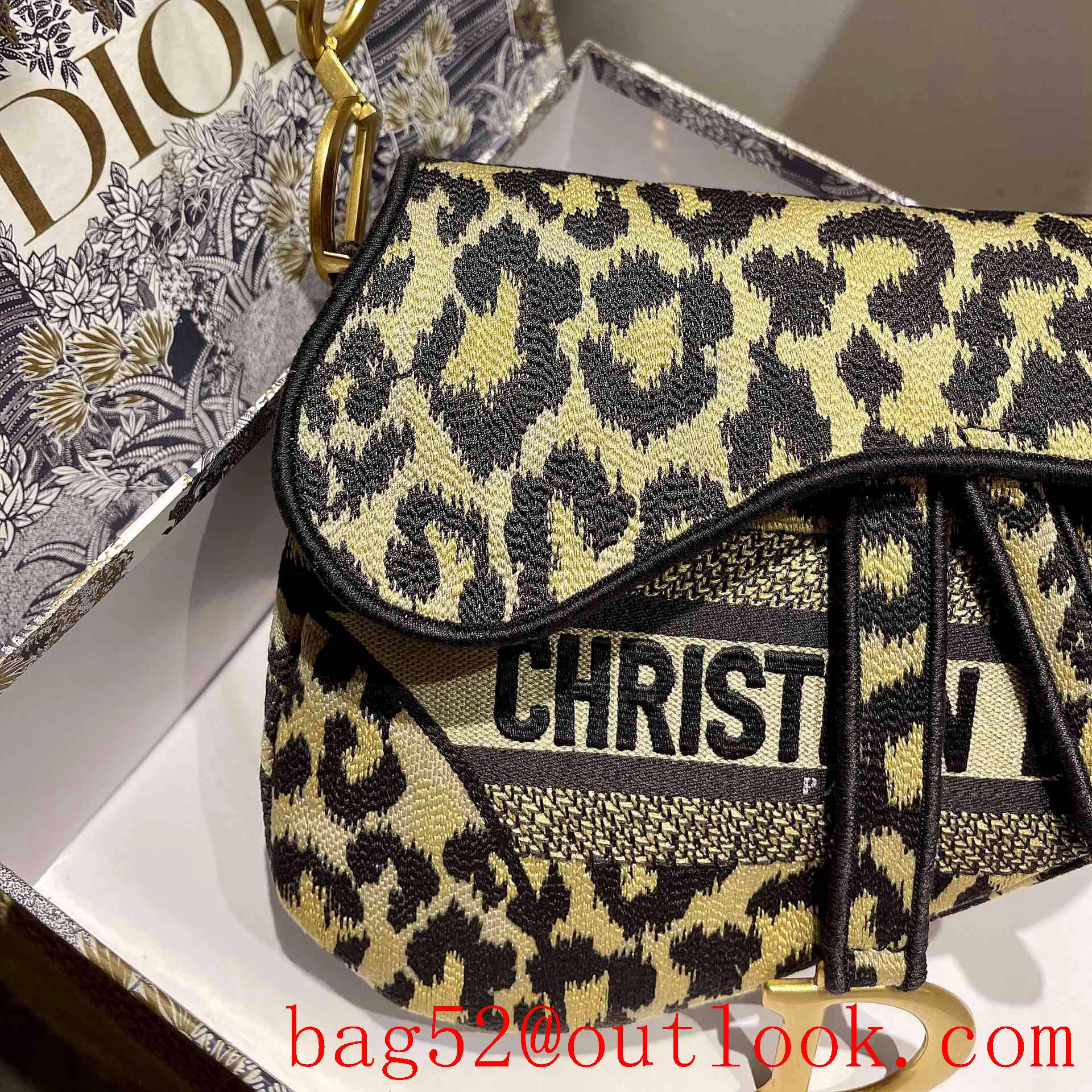 Dior medium leopardprint Anti-IT saddle leather shoulder crossbody handbag bag