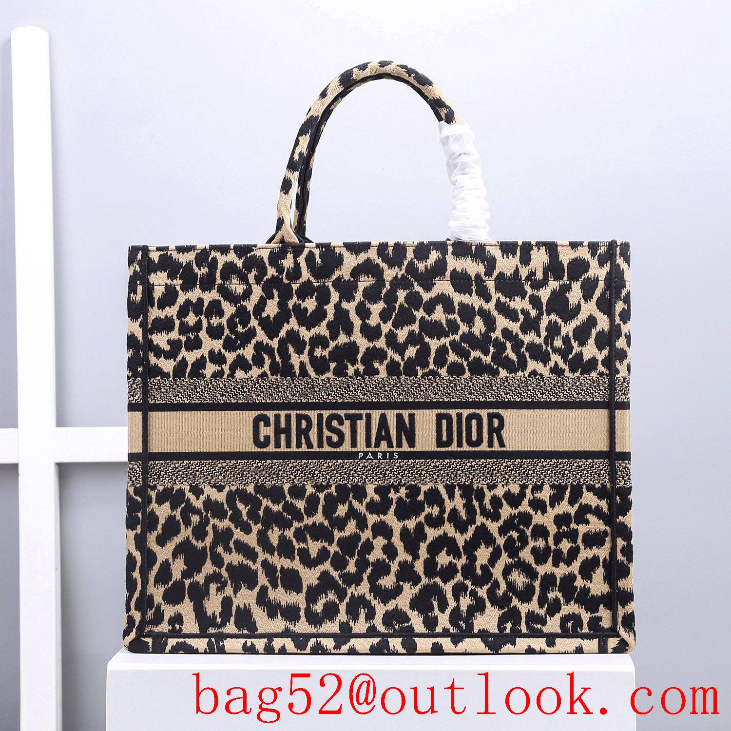 Dior black Leopard print large book tote lady bag handbag