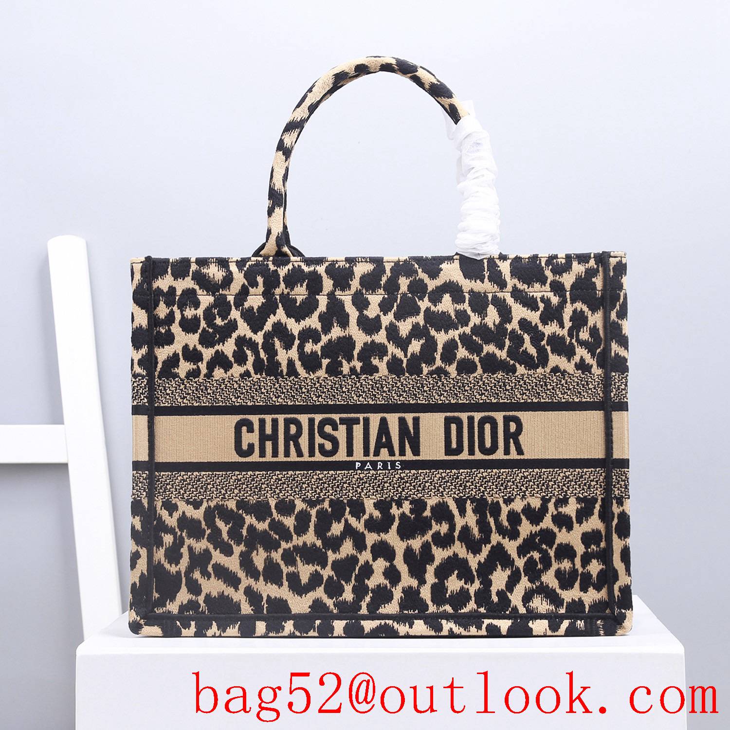 Dior black Leopard print small book tote lady bag handbag