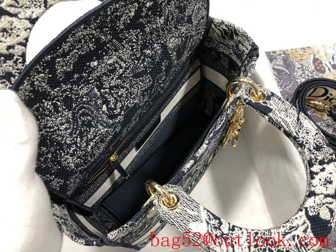 Dior Lady D-Lite five-pattern embroidered tiger blue features Blue Reverse Joie Print tote bag