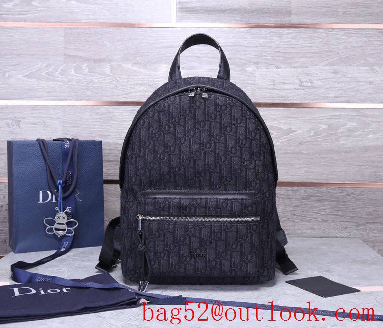 Dior Couple's Oblique Backpack Small Logo in Metal Vintage Print Pattern black backpack bag