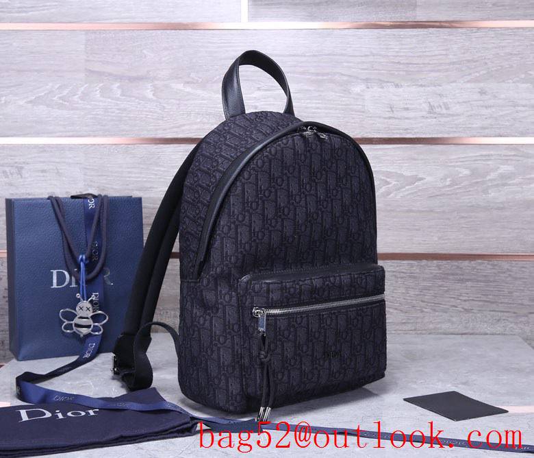 Dior Couple's Oblique Backpack Small Logo in Metal Vintage Print Pattern black backpack bag