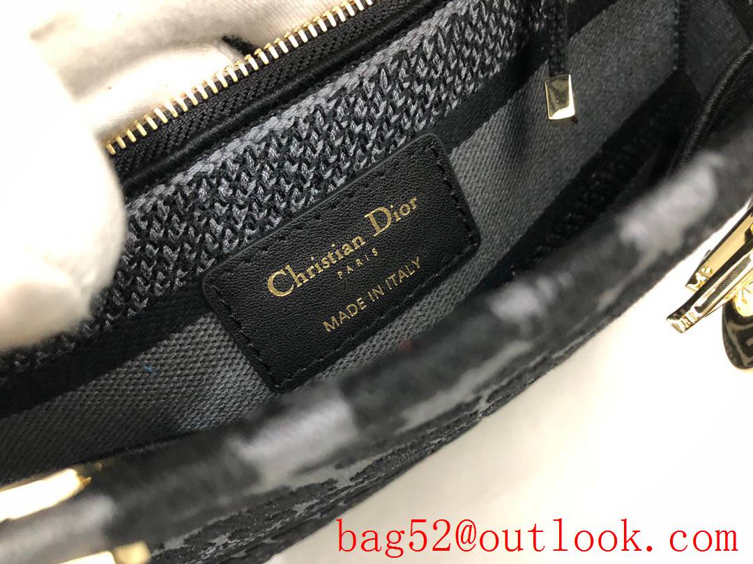 Dior D-Lite five-pattern embroidered leopard-print grey features black medium tote bag