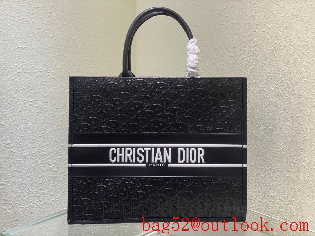 Dior black large Calfskin Embossed with Oblique Print Effect hollow tote handbag