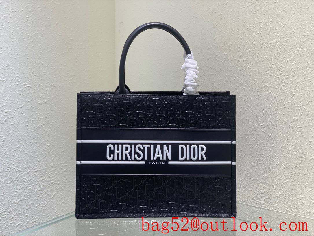Dior black small Calfskin Embossed with Oblique Print Effect hollow tote handbag