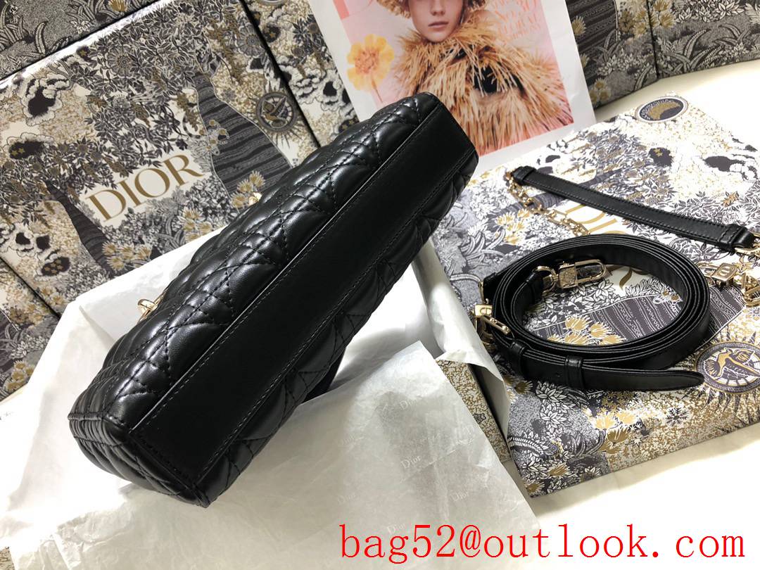 Dior Lady D-Joy New Rectangular Cannage Pattern Metal Charm with Light Gold Finish Detachable Leather Shoulder Strap black Bag