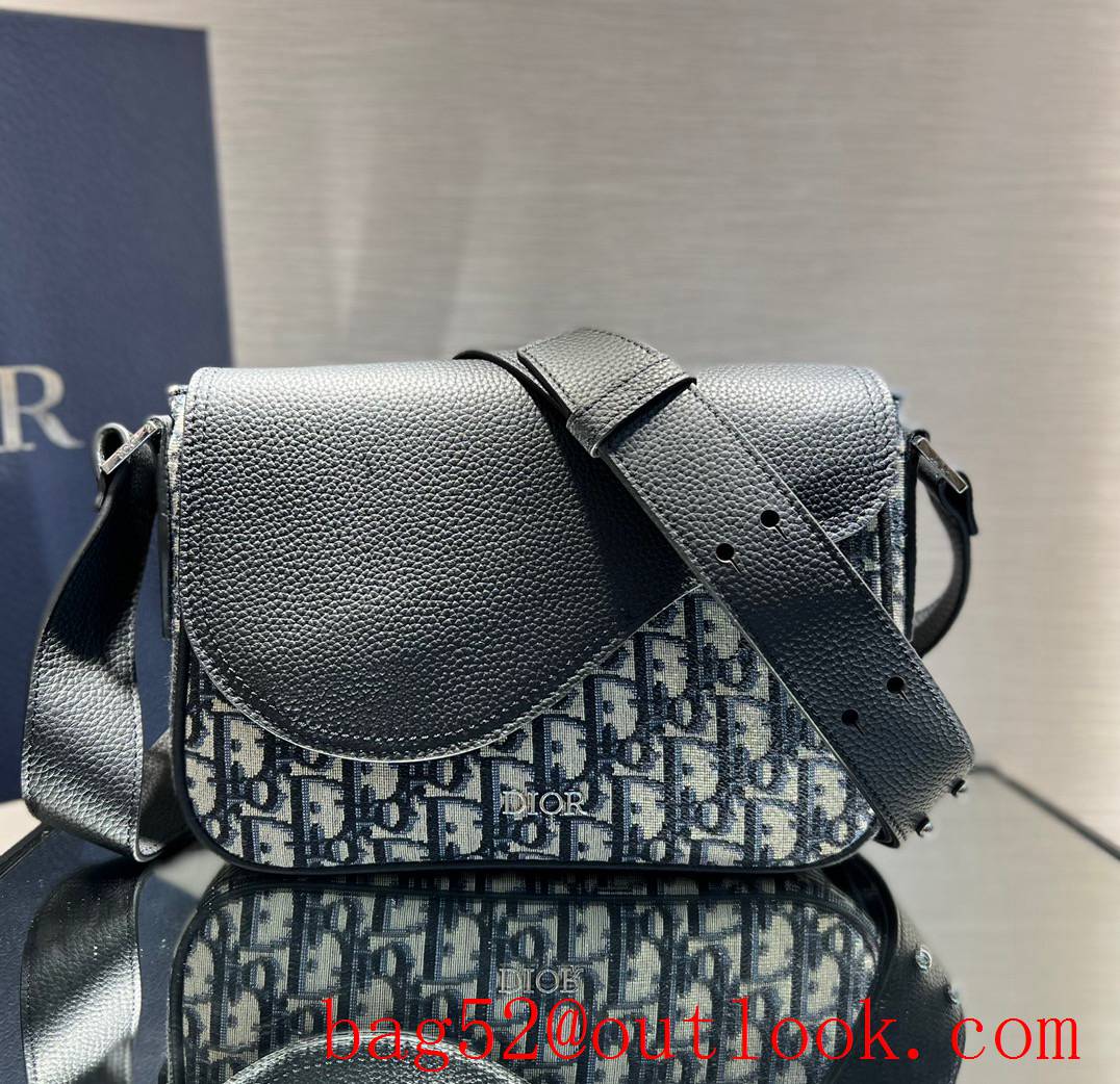 Dior Tonal grained calfskin flap logo oblique print shoulder black medium bag