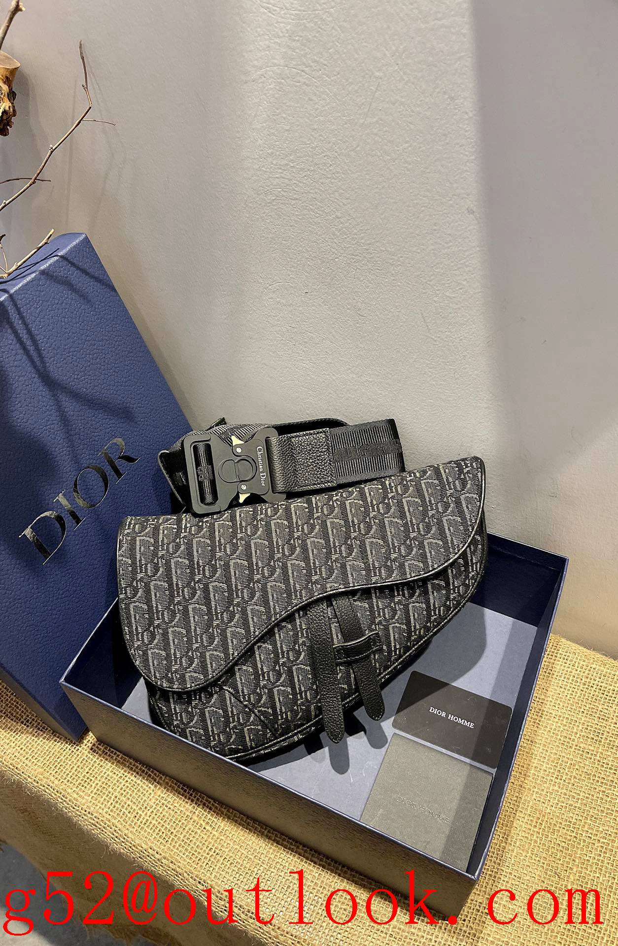 Dior men saddle black full logo special strap buckle shoulder crossbody handbag