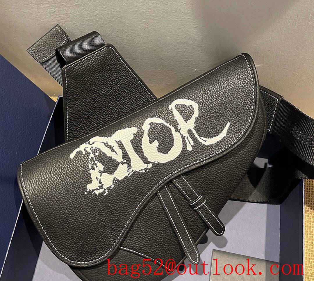 Dior men saddle black with white logo special strap buckle shoulder crossbody handbag