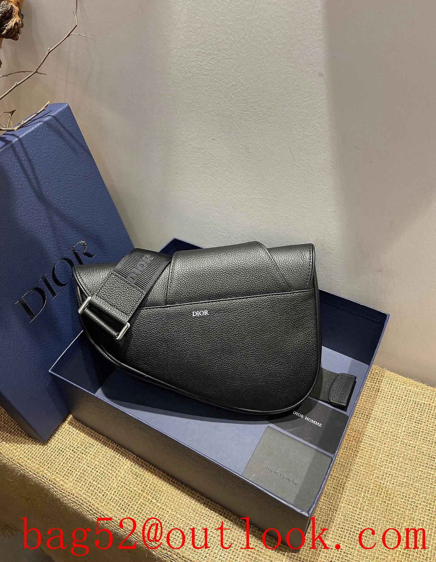 Dior men saddle black with white logo special strap buckle shoulder crossbody handbag