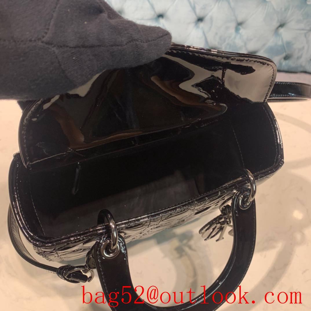 Dior Patent Leather Bag Classic Cannage Stitching Shoulder strap adjustment black handbag