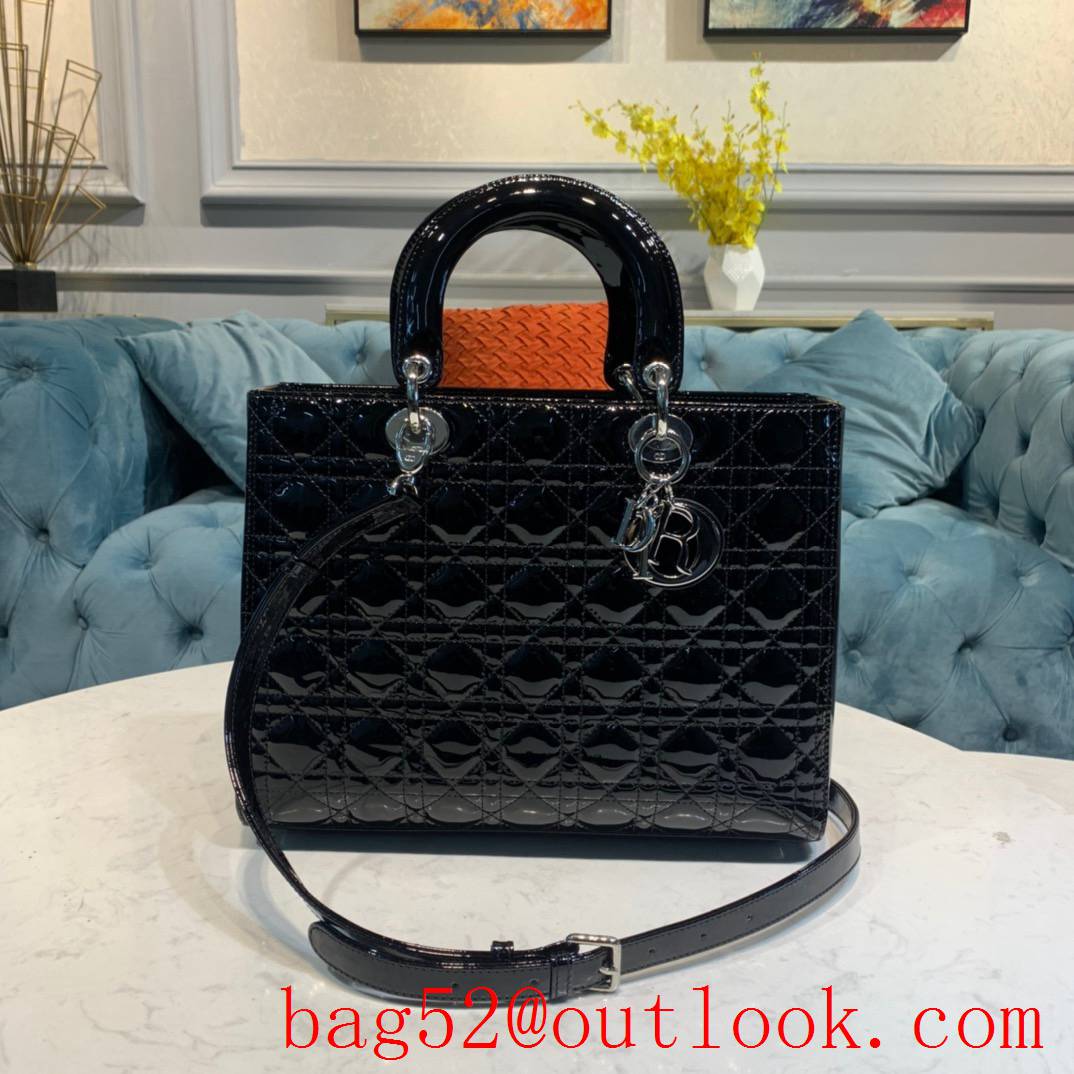 Dior medium black Lambskin with Classic Cannage Stitching seven Grid shoulder tote bag