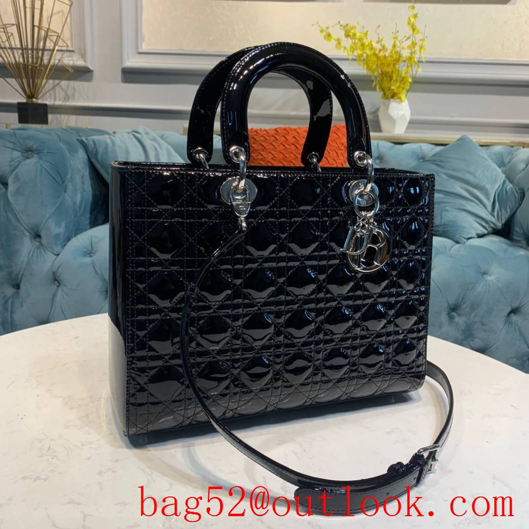 Dior medium black Lambskin with Classic Cannage Stitching seven Grid shoulder tote bag