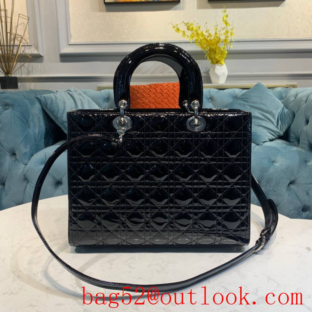 Dior medium black Lambskin with Classic Cannage Stitching seven Grid shoulder tote bag