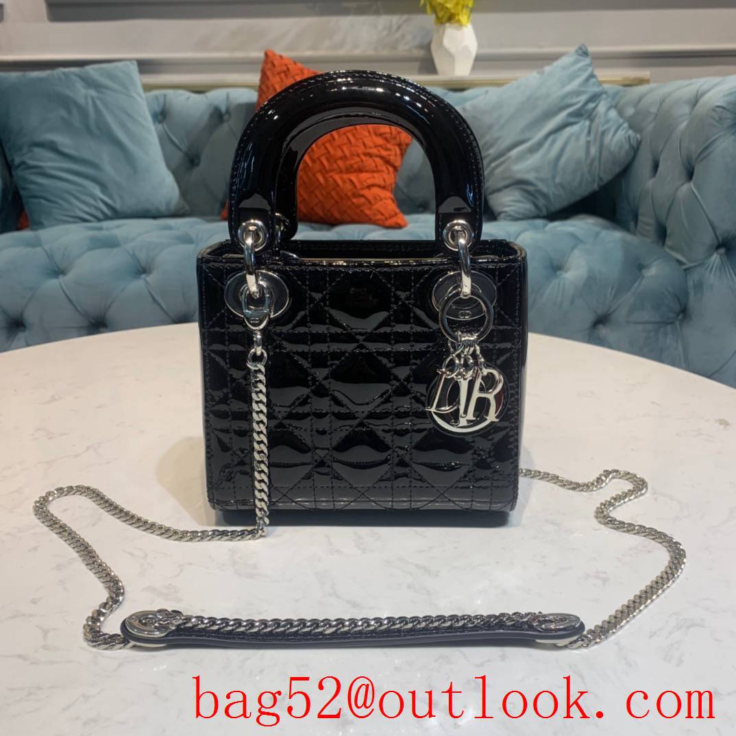 Dior three grid black small Lambskin with Classic Cannage Stitching tote sliver chain bag