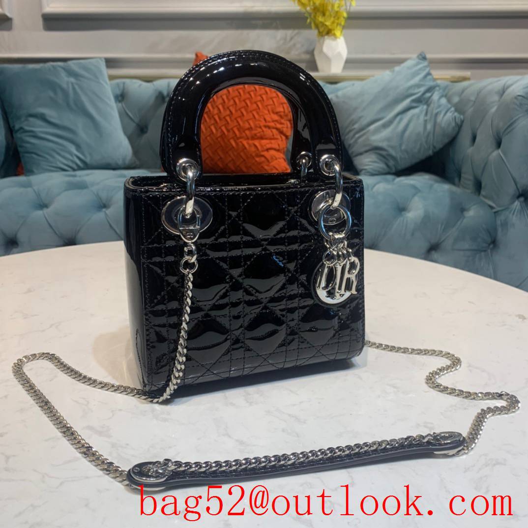 Dior three grid black small Lambskin with Classic Cannage Stitching tote sliver chain bag