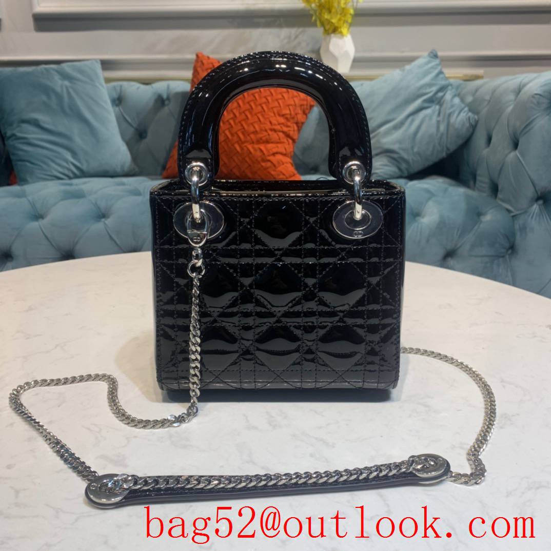 Dior three grid black small Lambskin with Classic Cannage Stitching tote sliver chain bag