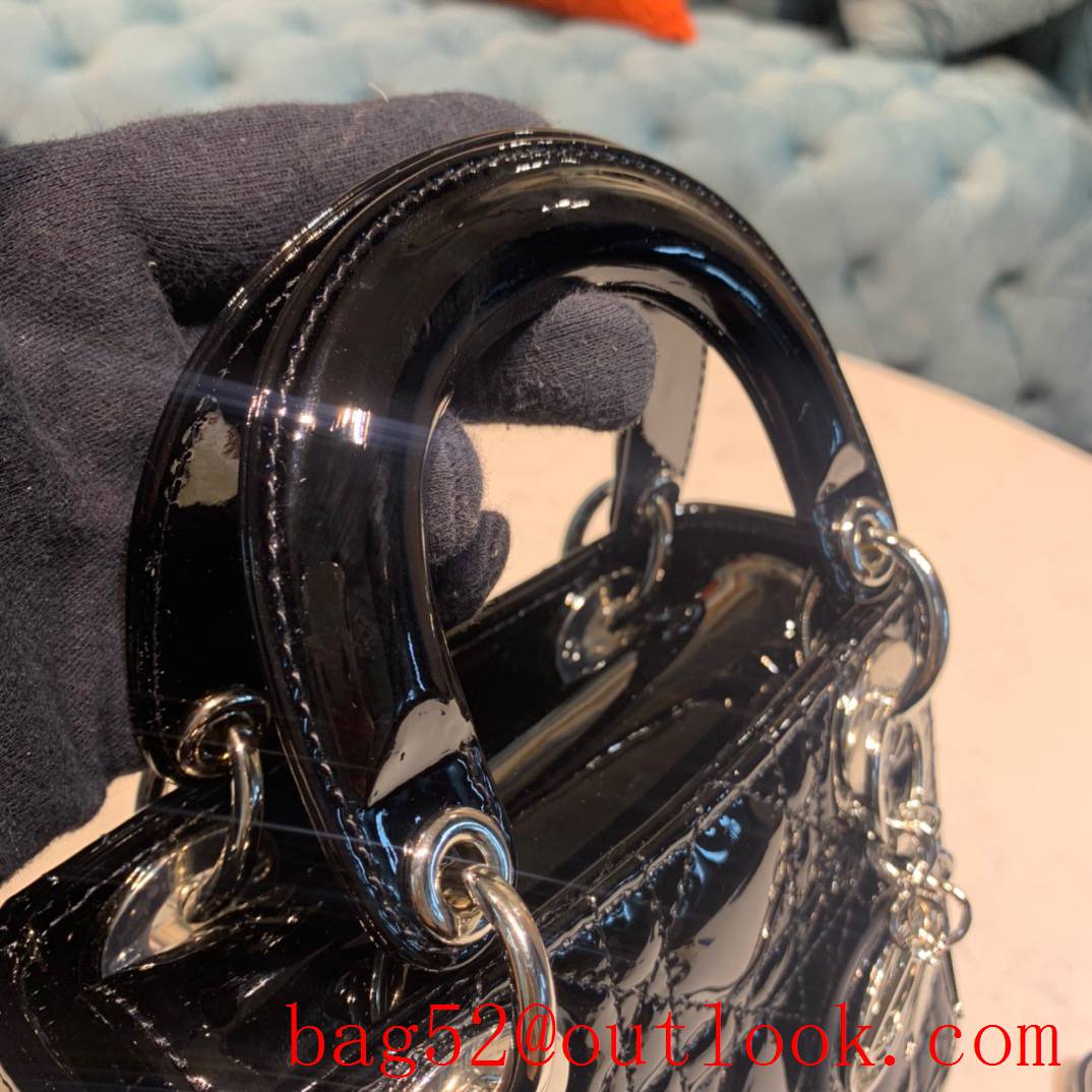 Dior three grid black small Lambskin with Classic Cannage Stitching tote sliver chain bag