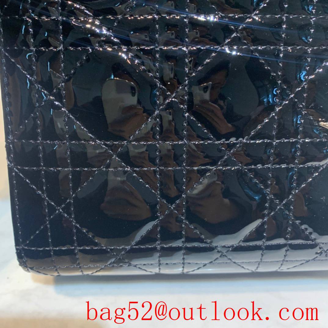 Dior three grid black small Lambskin with Classic Cannage Stitching tote sliver chain bag