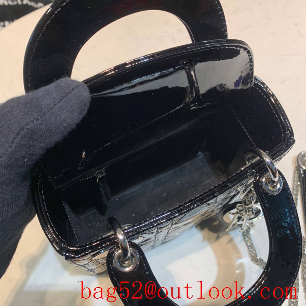 Dior three grid black small Lambskin with Classic Cannage Stitching tote sliver chain bag