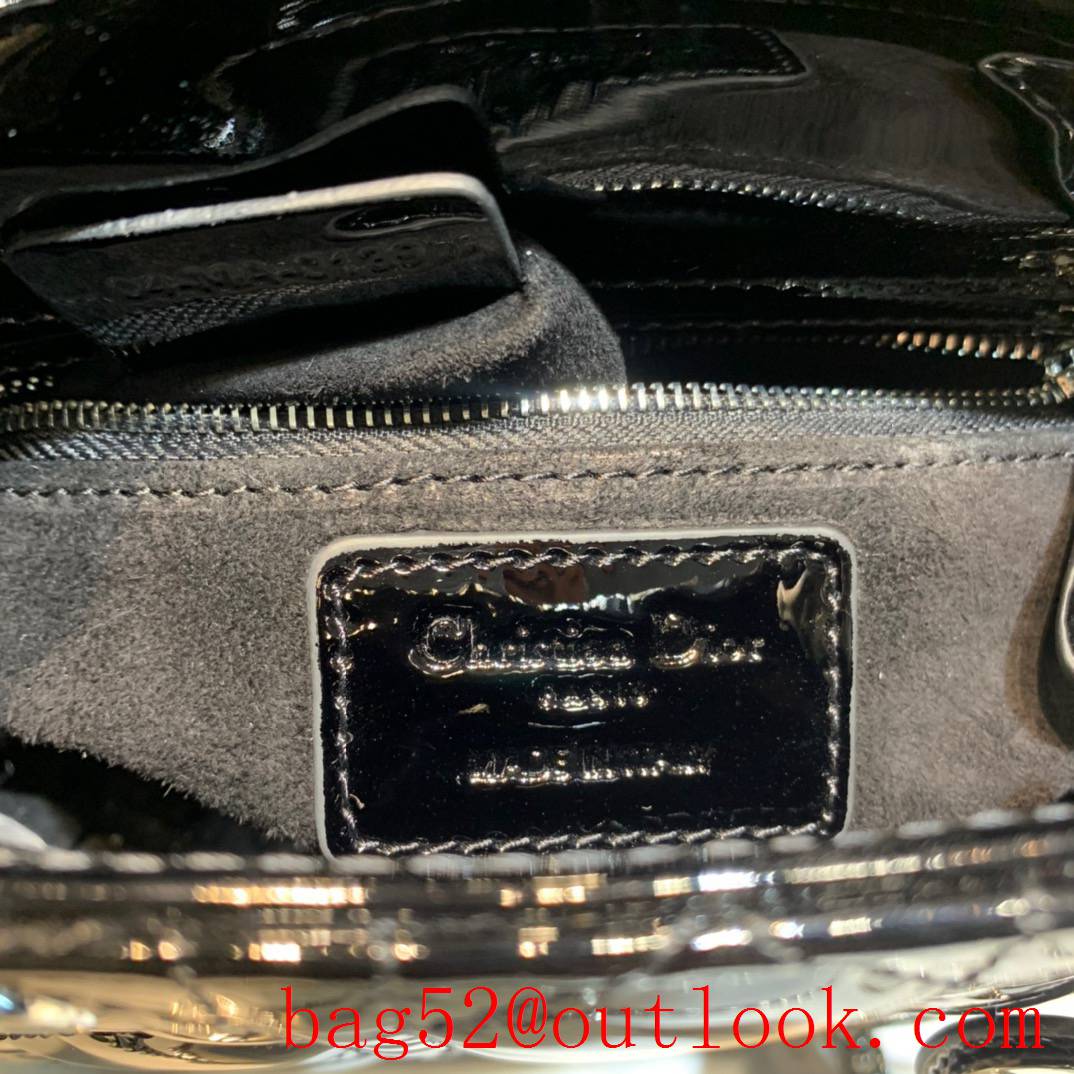 Dior three grid black small Lambskin with Classic Cannage Stitching tote sliver chain bag