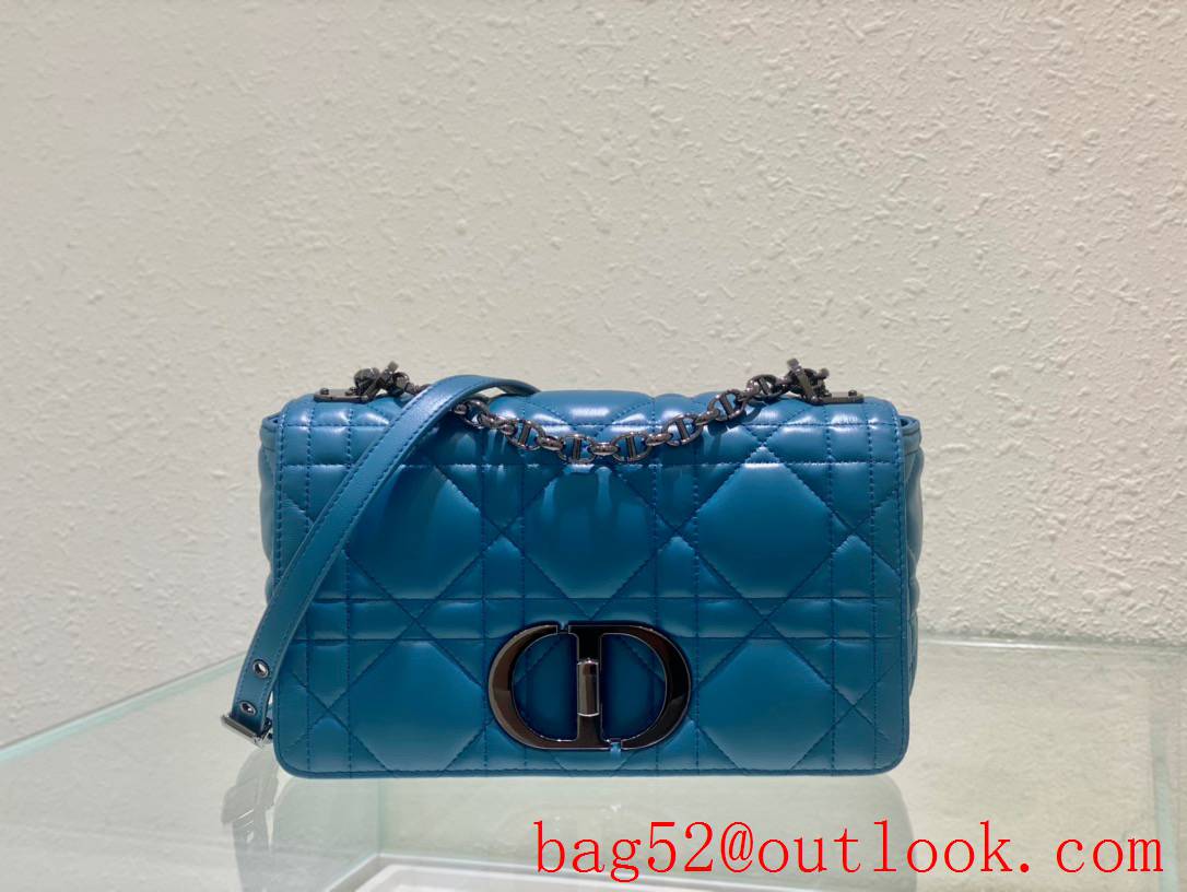 Dior Caro turbo bag black hardware calfskin shoulder meidum blue handbag