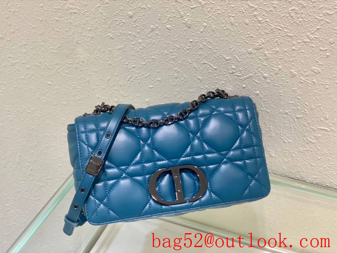 Dior Caro turbo bag black hardware calfskin shoulder meidum blue handbag