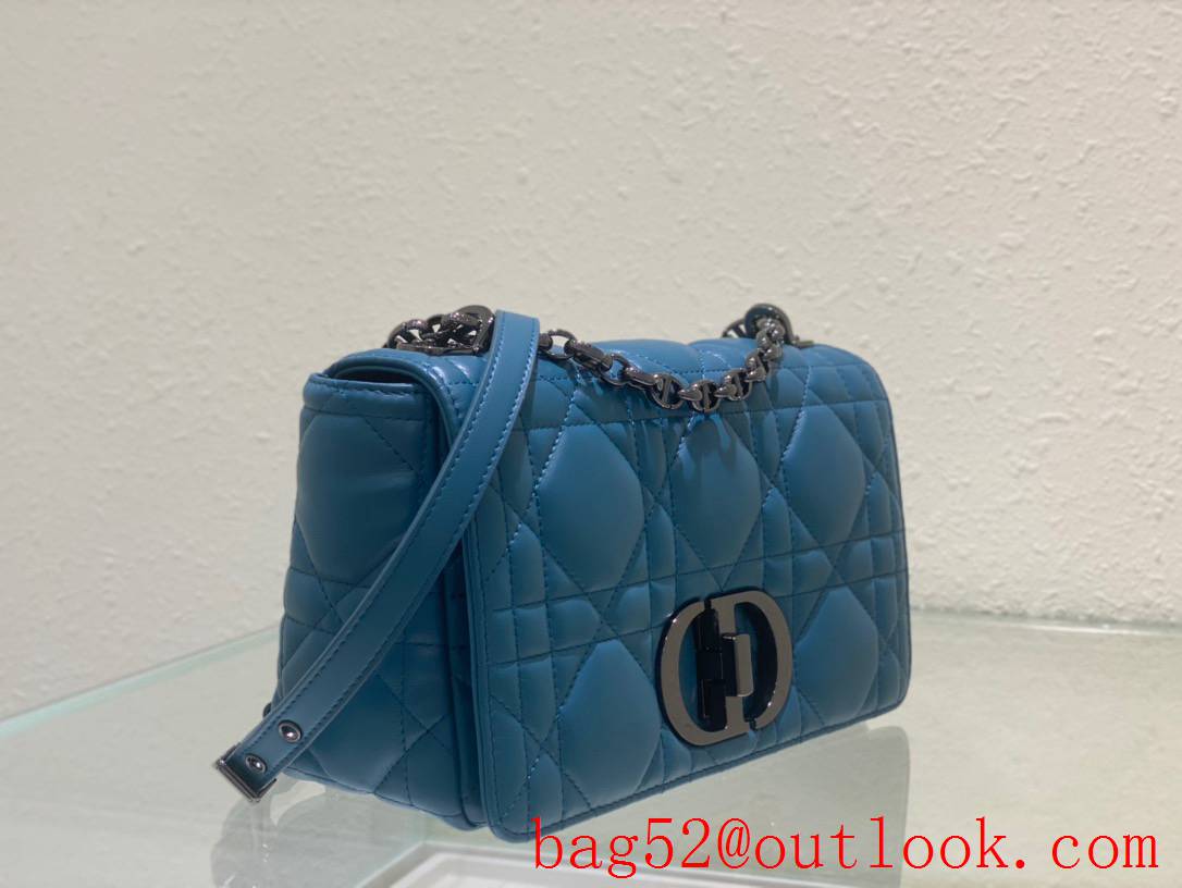 Dior Caro turbo bag black hardware calfskin shoulder meidum blue handbag