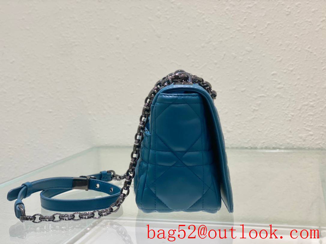 Dior Caro turbo bag black hardware calfskin shoulder meidum blue handbag