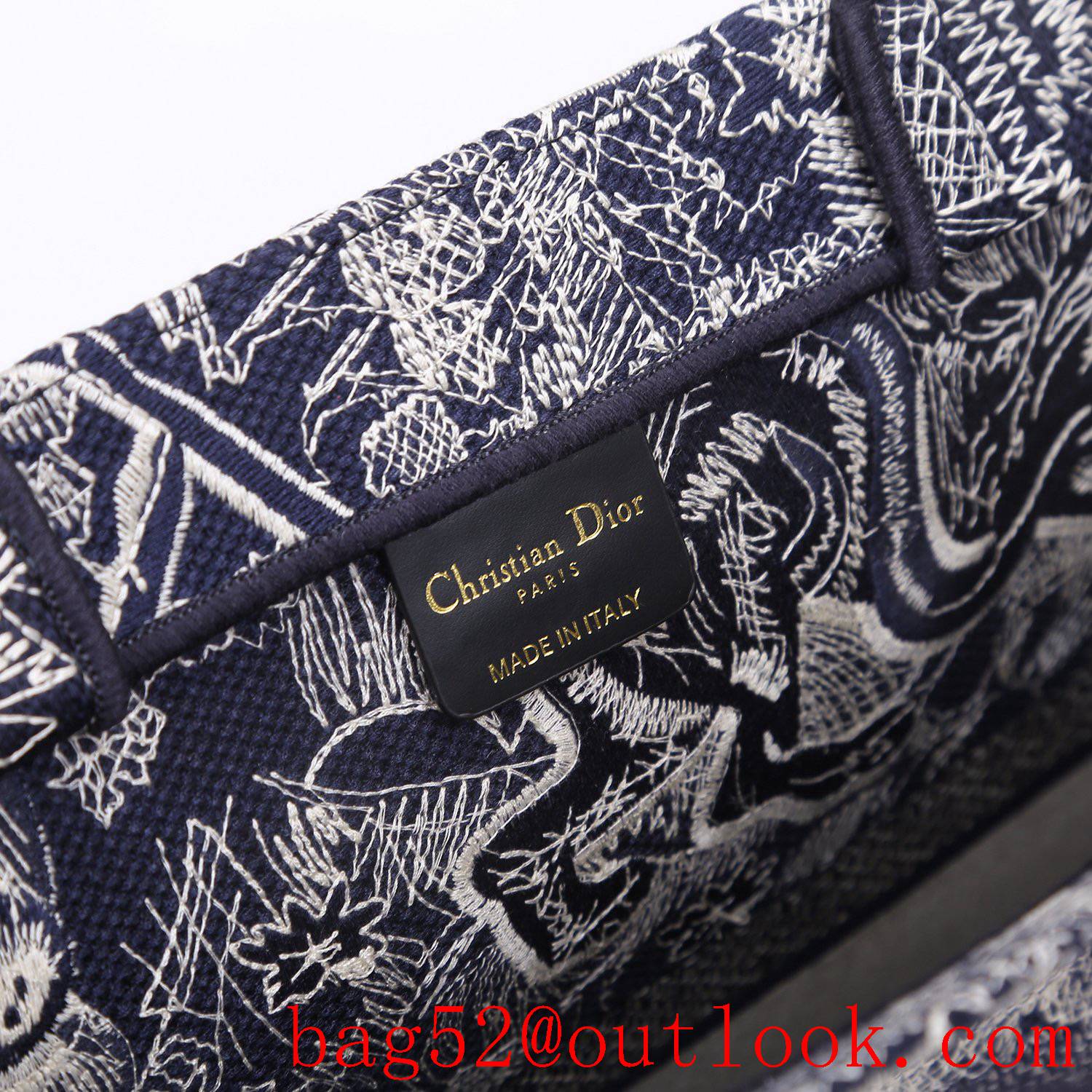 Dior blue tiger Bayadere pattern mixed effect D-Stripes pattern embroidery book tote bag