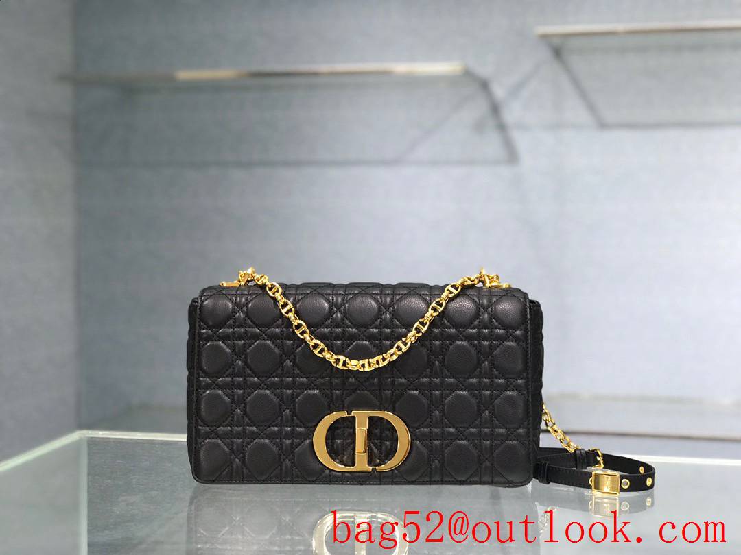 Dior black large caro CD metal logo chain shoulder handbag bag