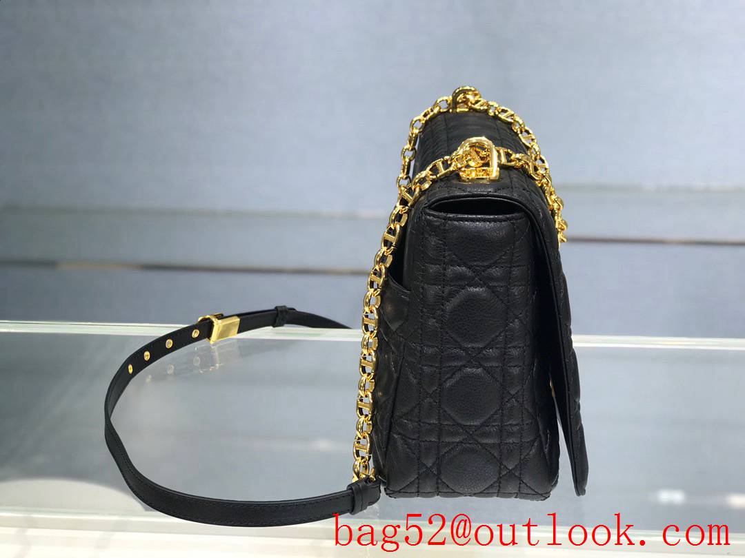 Dior black large caro CD metal logo chain shoulder handbag bag