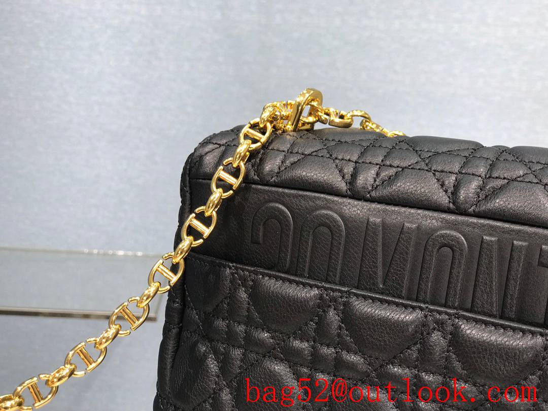 Dior black large caro CD metal logo chain shoulder handbag bag