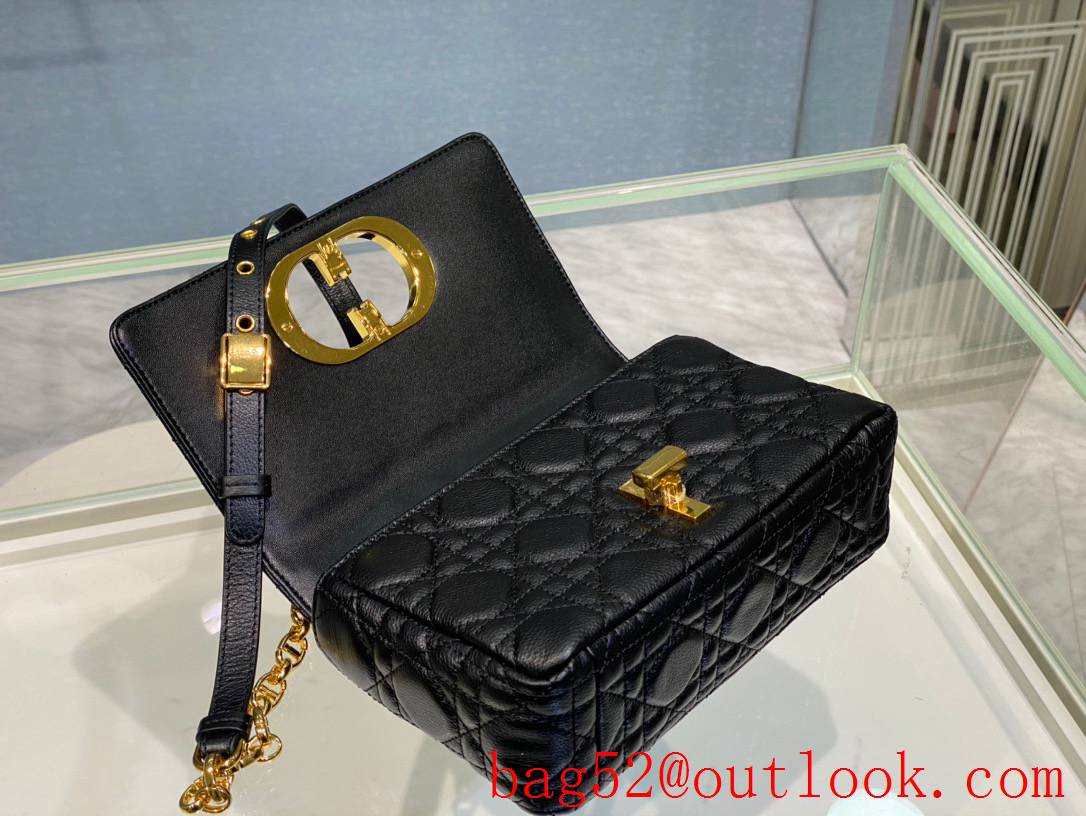 Dior black small caro CD metal logo chain shoulder handbag bag