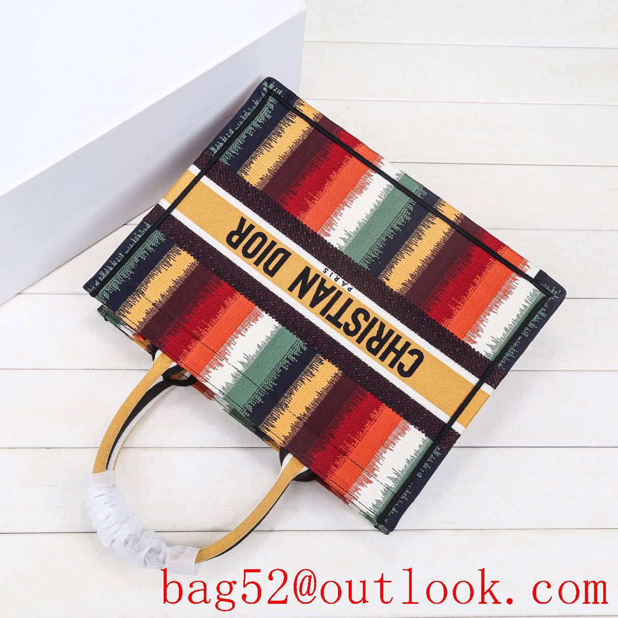 Dior small book tote handbag Multicolor Stripe Embroidery bag
