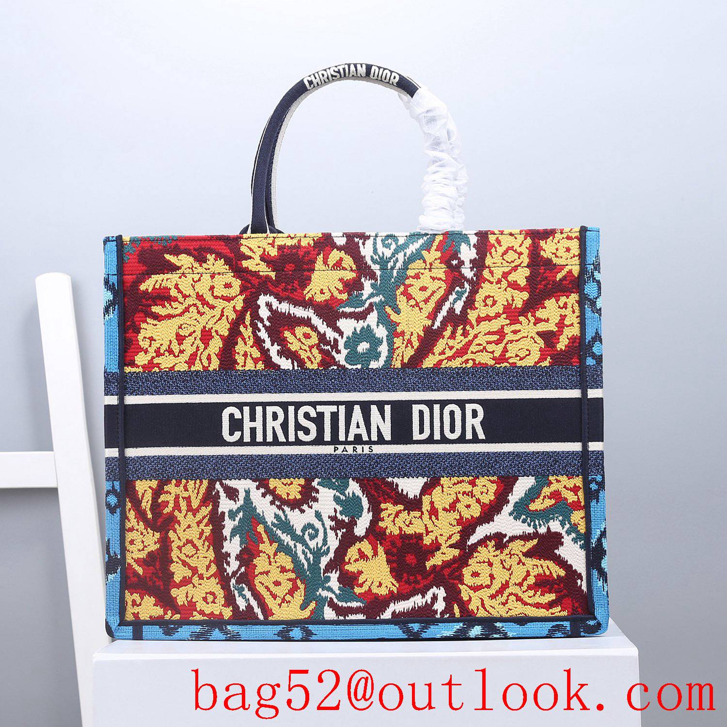 Dior colorful Multicolor Stripe Embroidery tote large bag