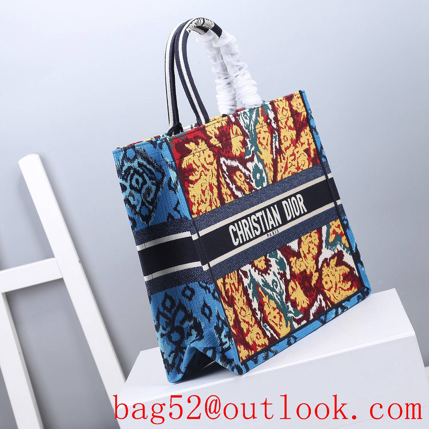 Dior colorful Multicolor Stripe Embroidery tote large bag