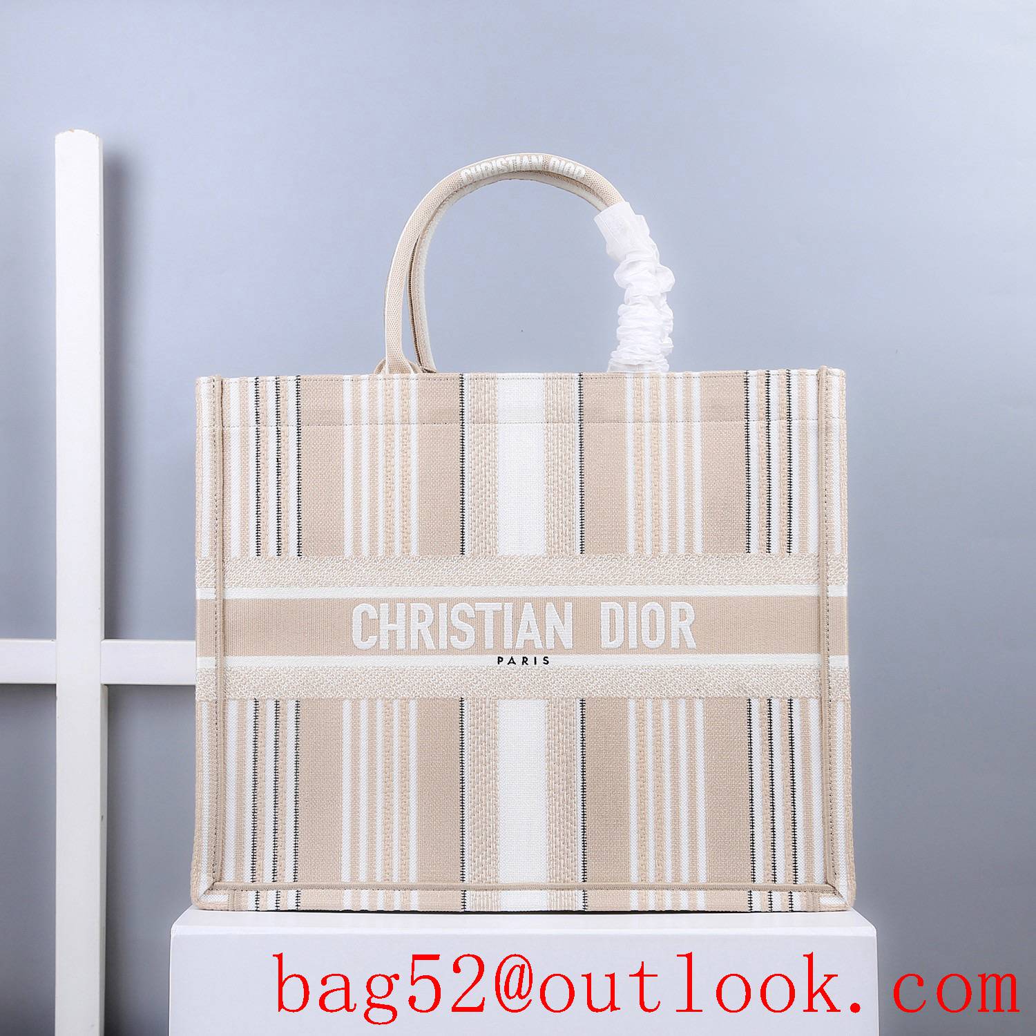 Dior large cream stripes lady tote bag