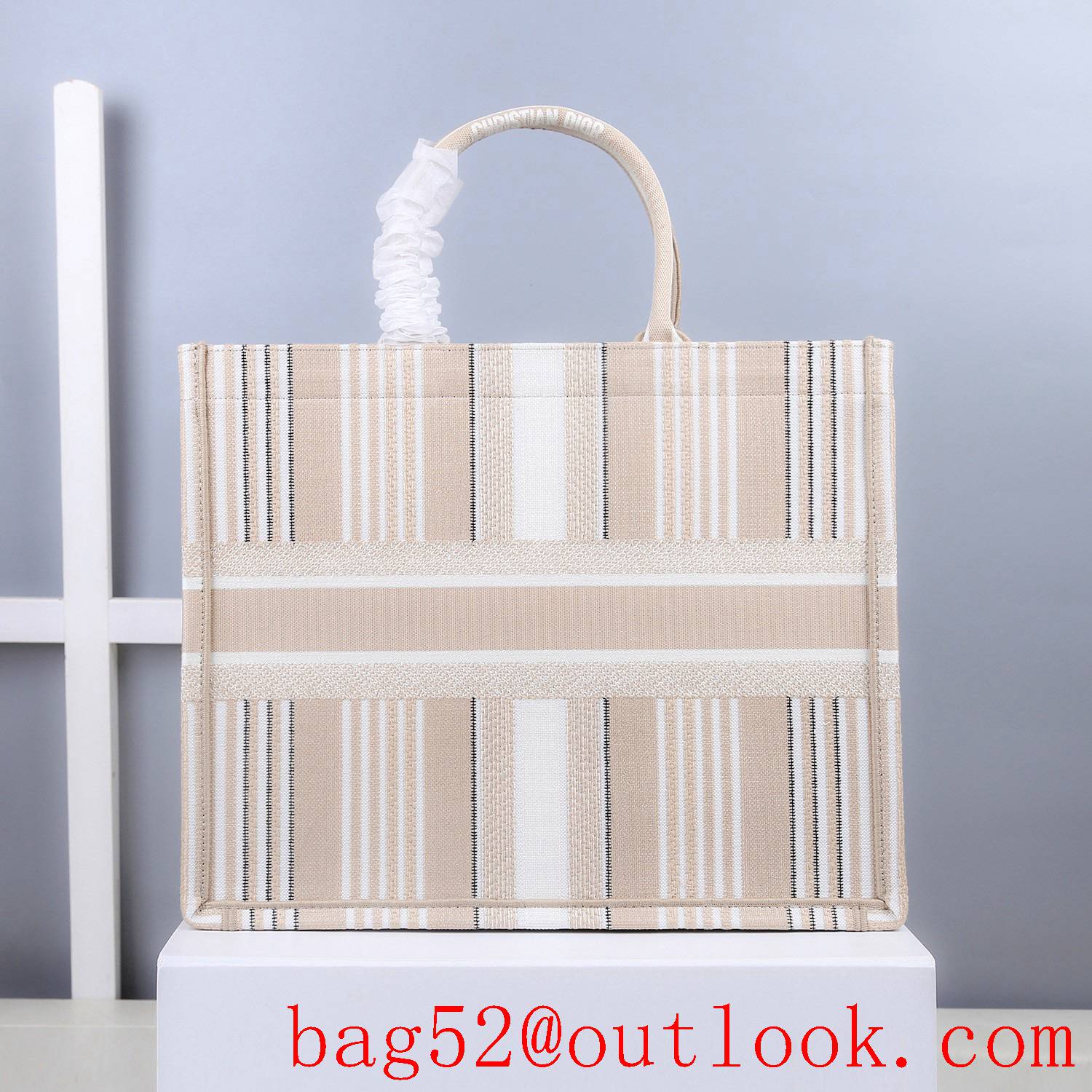 Dior large cream stripes lady tote bag