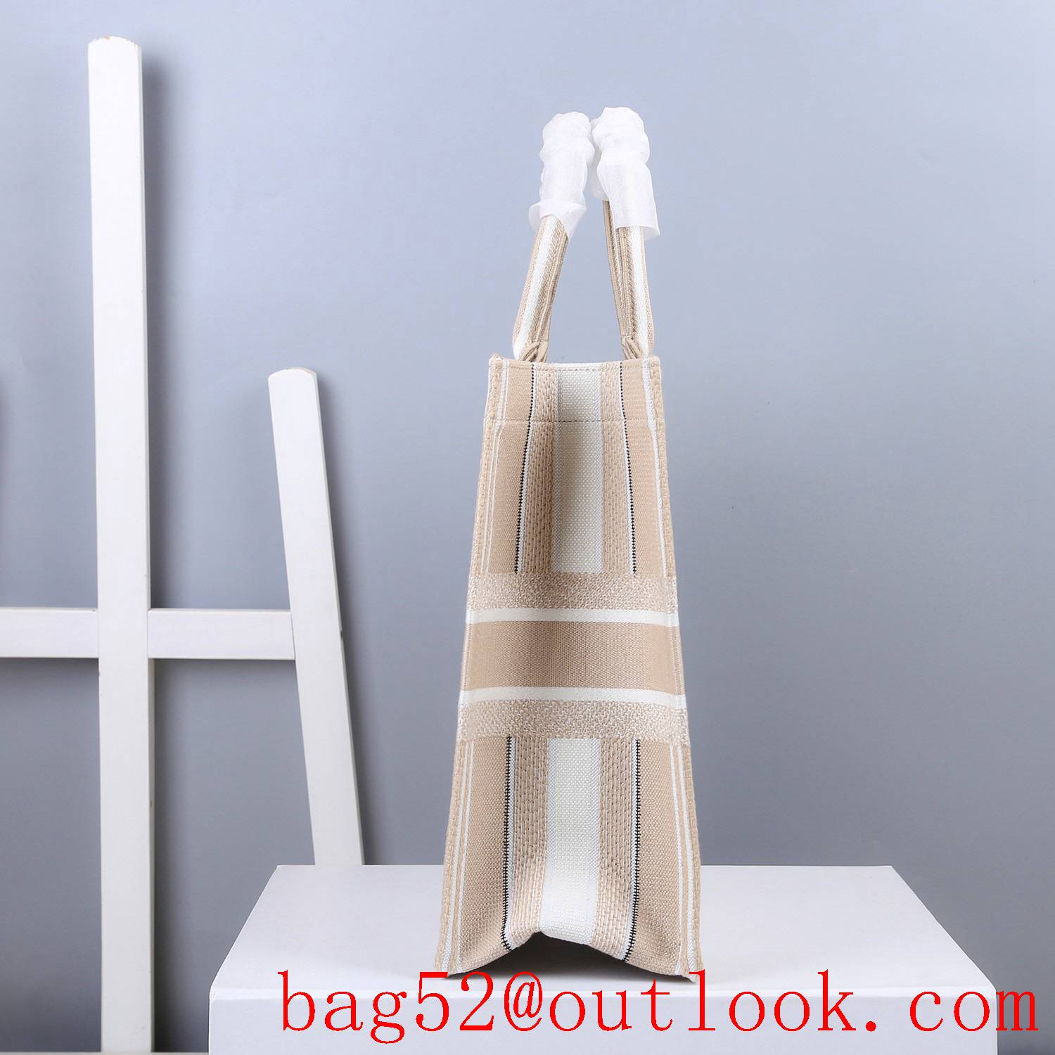 Dior large cream stripes lady tote bag