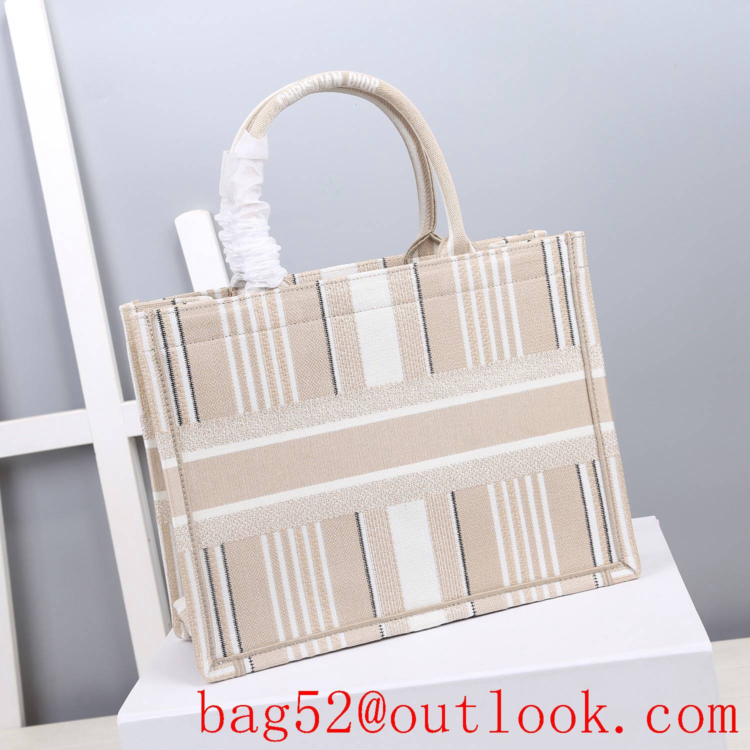 Dior small cream stripes lady tote bag