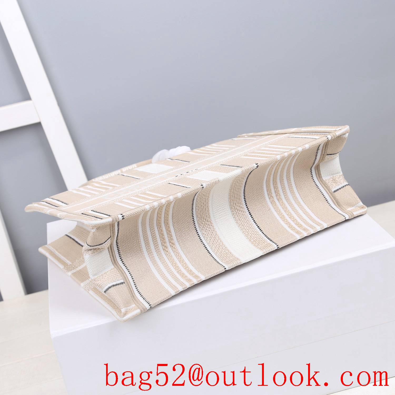 Dior small cream stripes lady tote bag